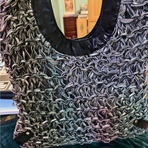 Chic Black and Gray Woven Shoulder Bag